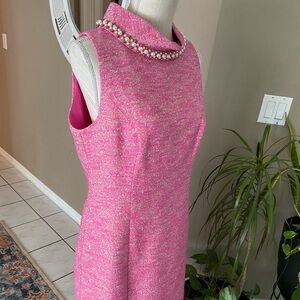 NWOT Lilly Pulitzer 10 Dress Portia Pink Shimmer Pearl Collar Sleeveless Tweed
